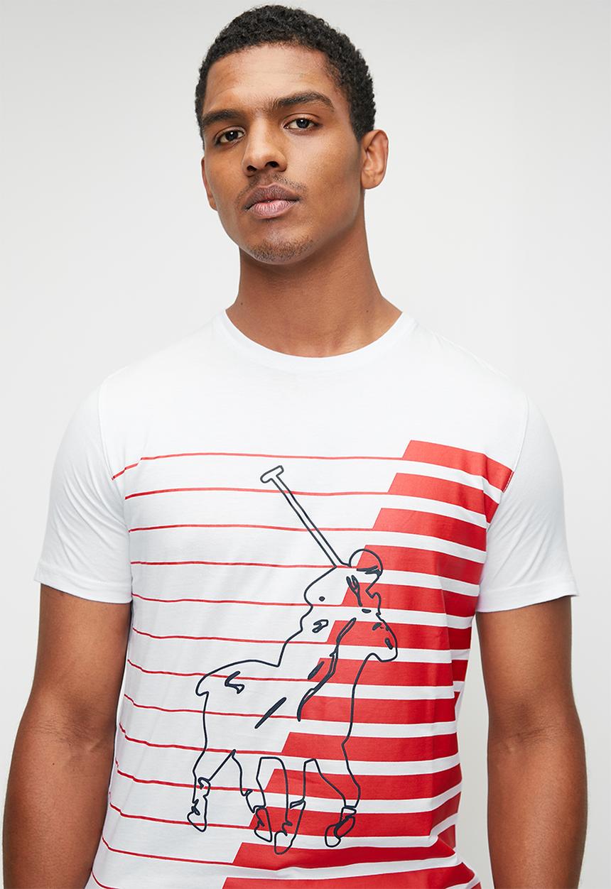 POLO - Aiden Striped Short sleeve Colourblock Tee - White