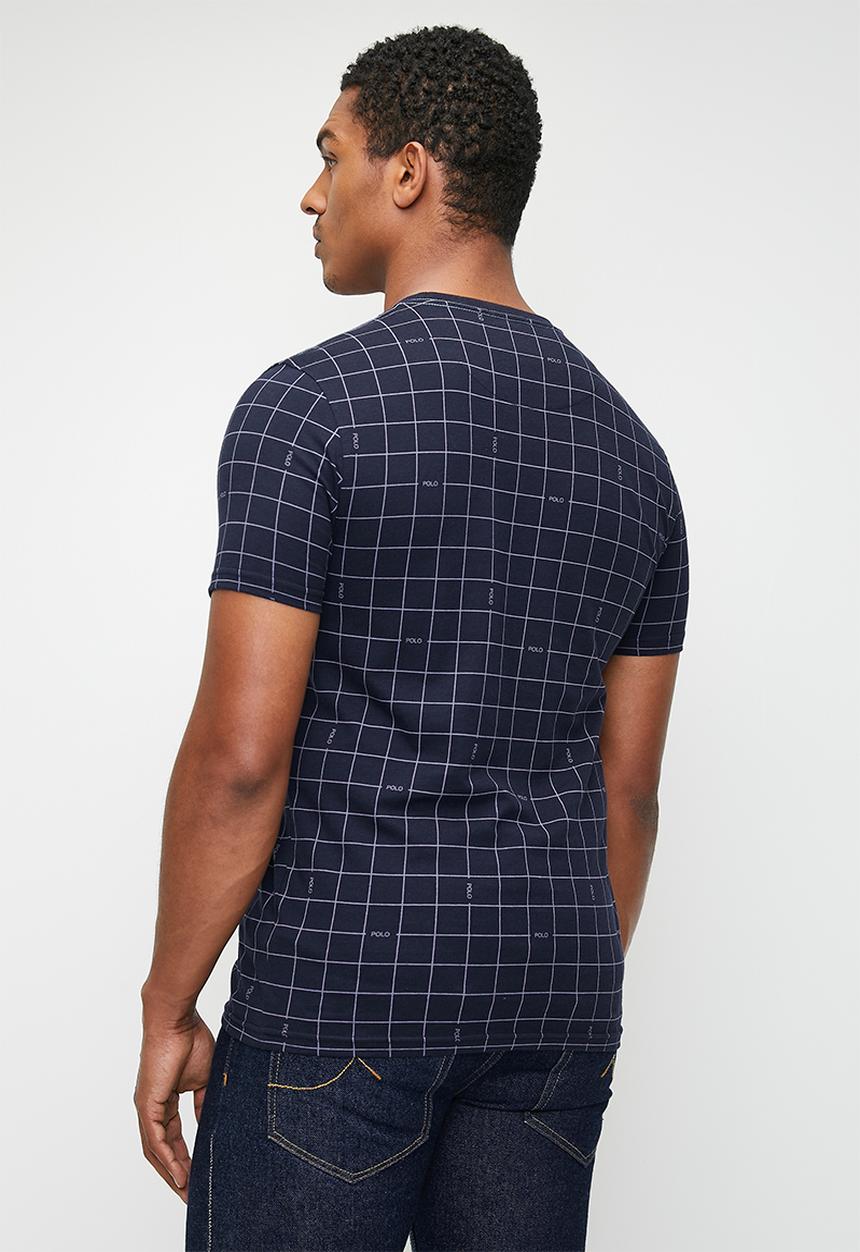 POLO - Amaru Printed Grid Short sleeve Tee - Navy