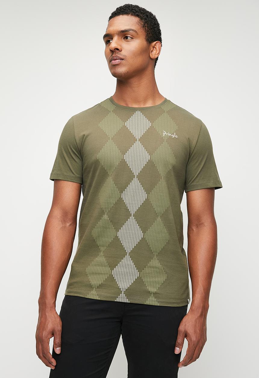 Pringle of Scotland - Hugo all over argyle short sleeve crew neck tee  - fatigue