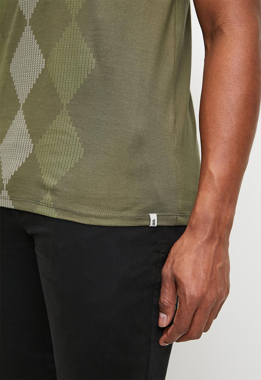Pringle of Scotland - Hugo all over argyle short sleeve crew neck tee  - fatigue