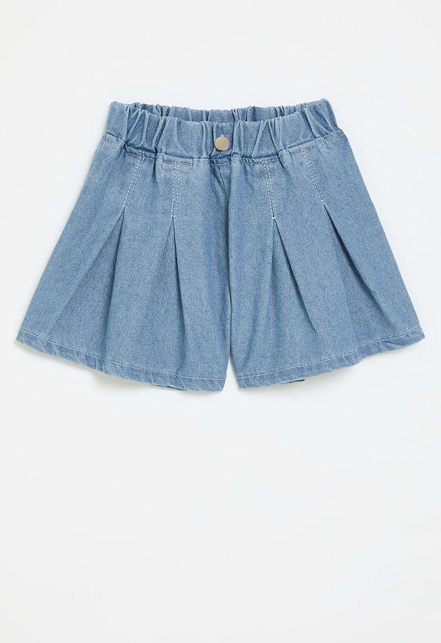 Pop Candy - Wide leg denim shorts-light blue