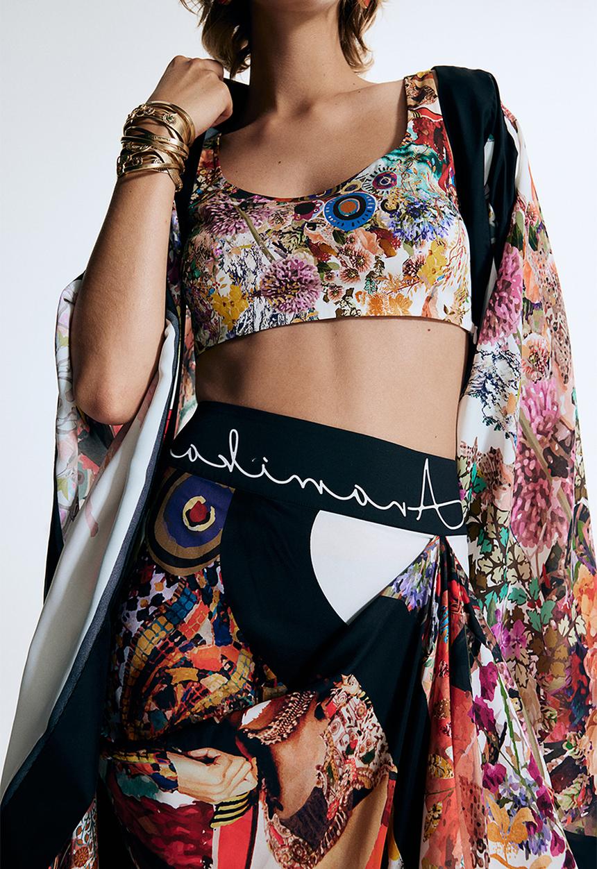 H&M - Anamika Khanna X H&M: Silk-blend floral-motif draped skirt - white