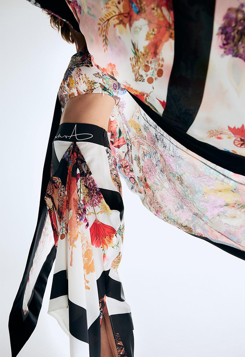 H&M - Anamika Khanna X H&M: Silk-blend floral-motif draped skirt - white
