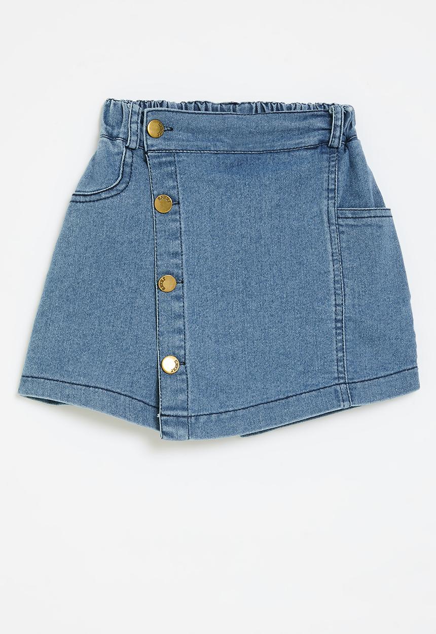 Pop Candy - Denim button down skort-stonewash