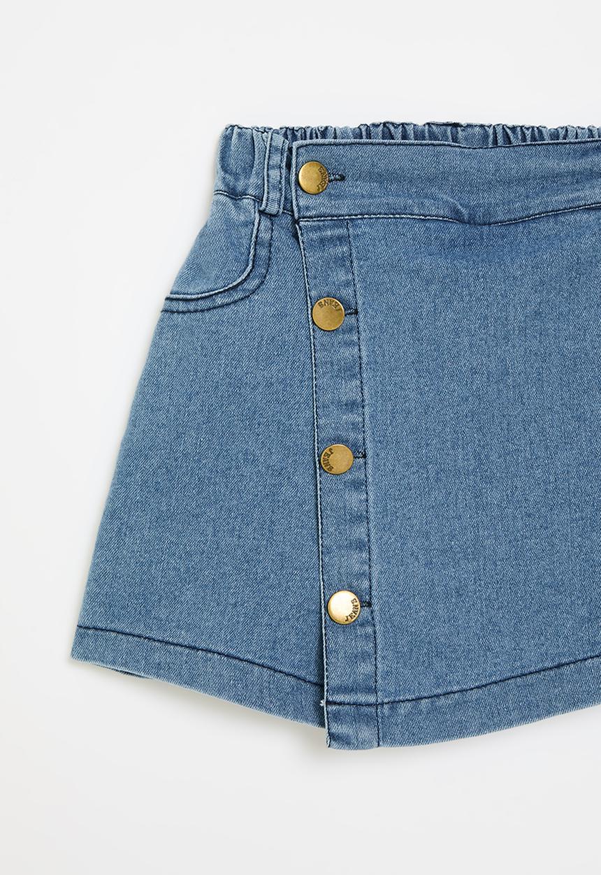 Pop Candy - Denim button down skort-stonewash