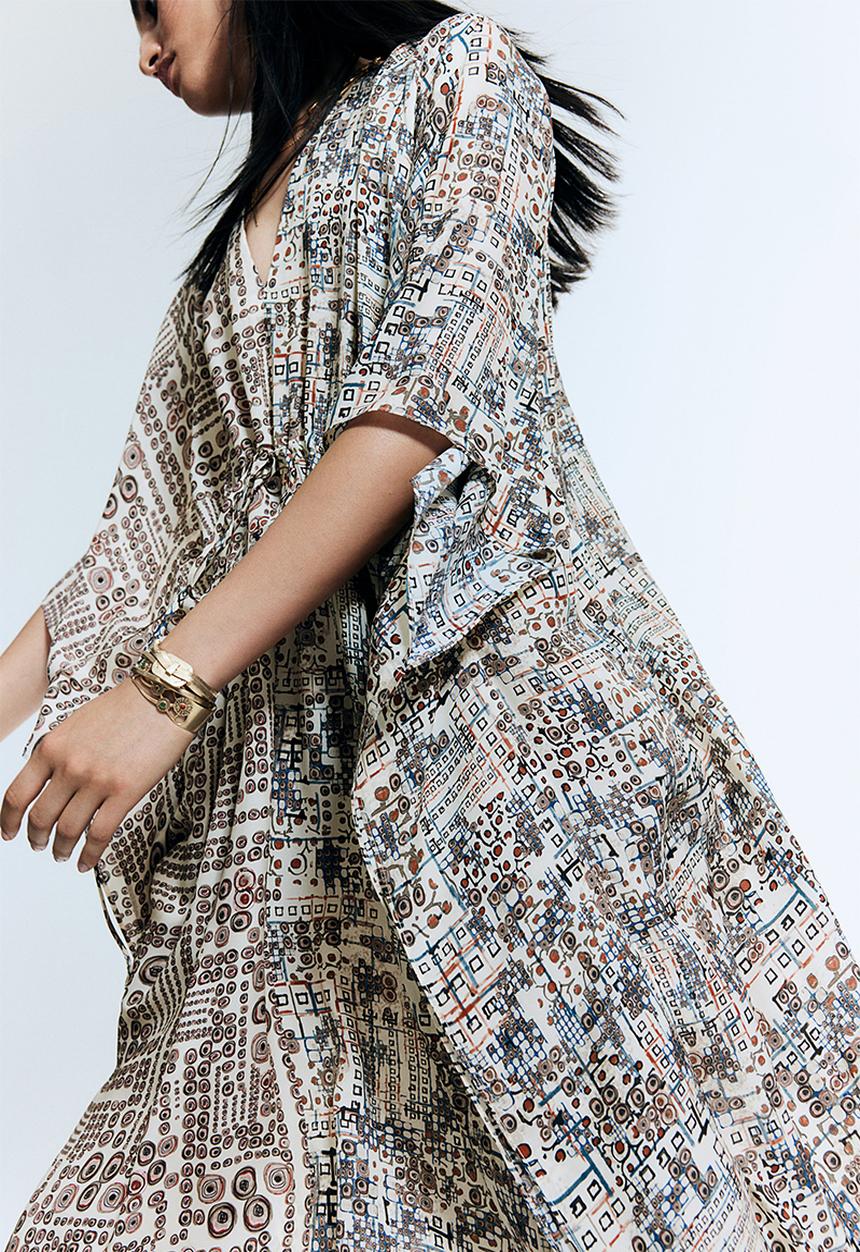 H&M - Anamika Khanna X H&M: Silk-blend graphic-print kaftan dress - white