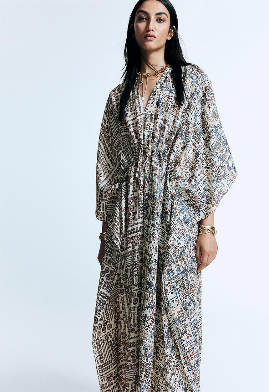 H&M - Anamika Khanna X H&M: Silk-blend graphic-print kaftan dress - white