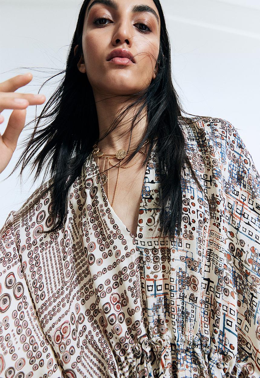 H&M - Anamika Khanna X H&M: Silk-blend graphic-print kaftan dress - white