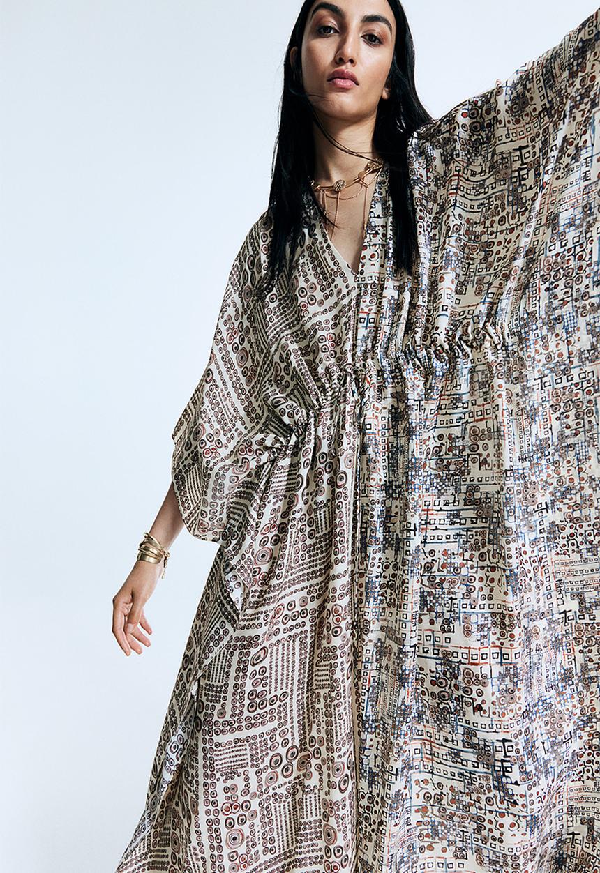 H&M - Anamika Khanna X H&M: Silk-blend graphic-print kaftan dress - white
