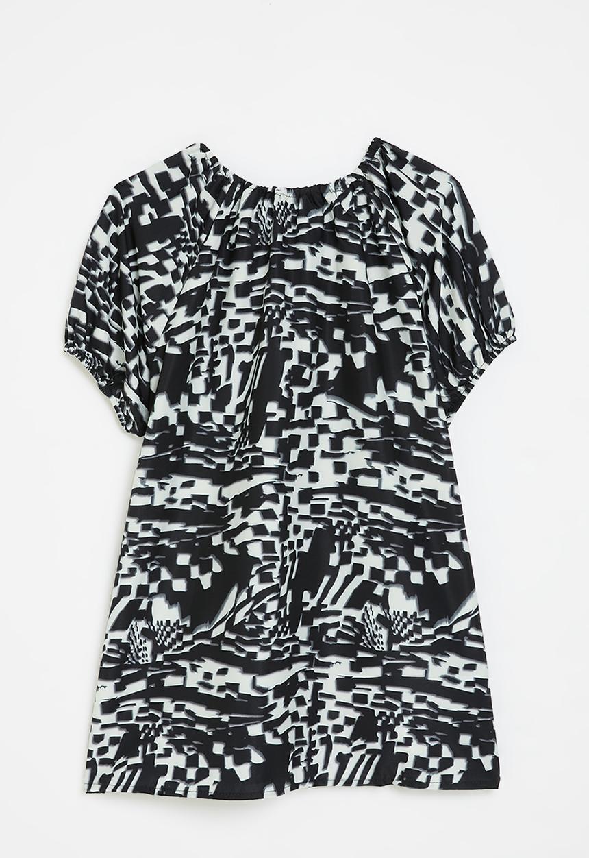 Pop Candy - Puff sleeve dress - black & white