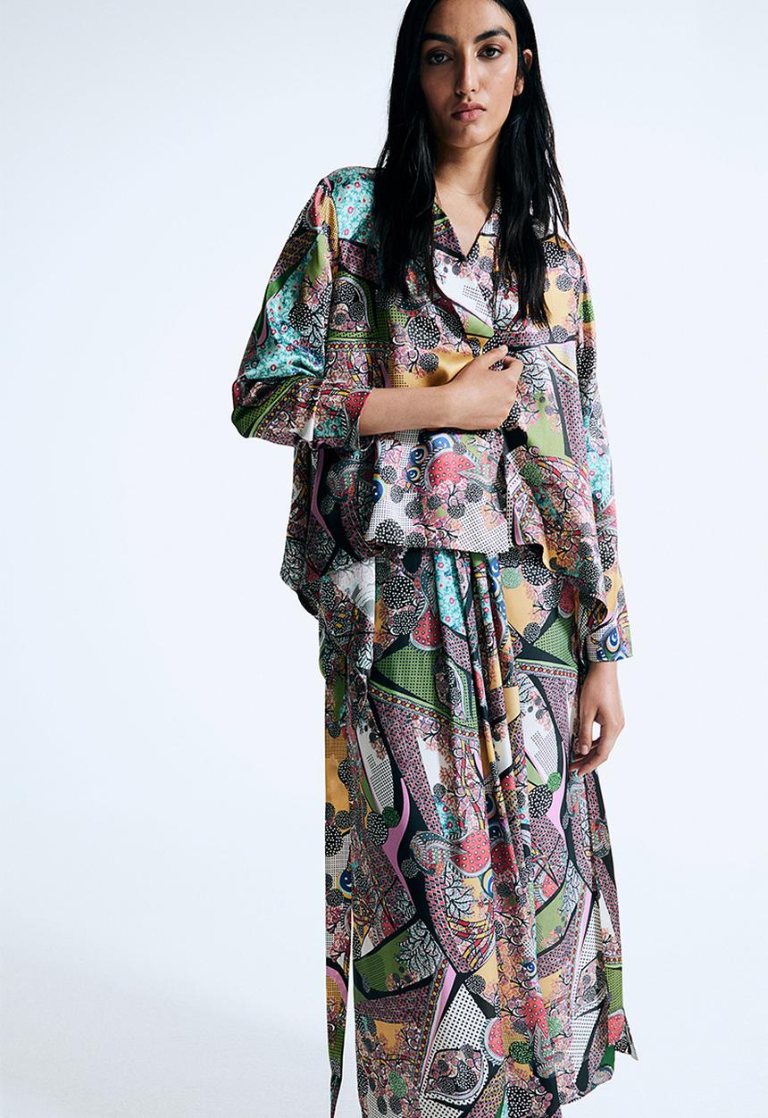 H&M - Anamika Khanna X H&M: Silk-blend pleated skirt - multi