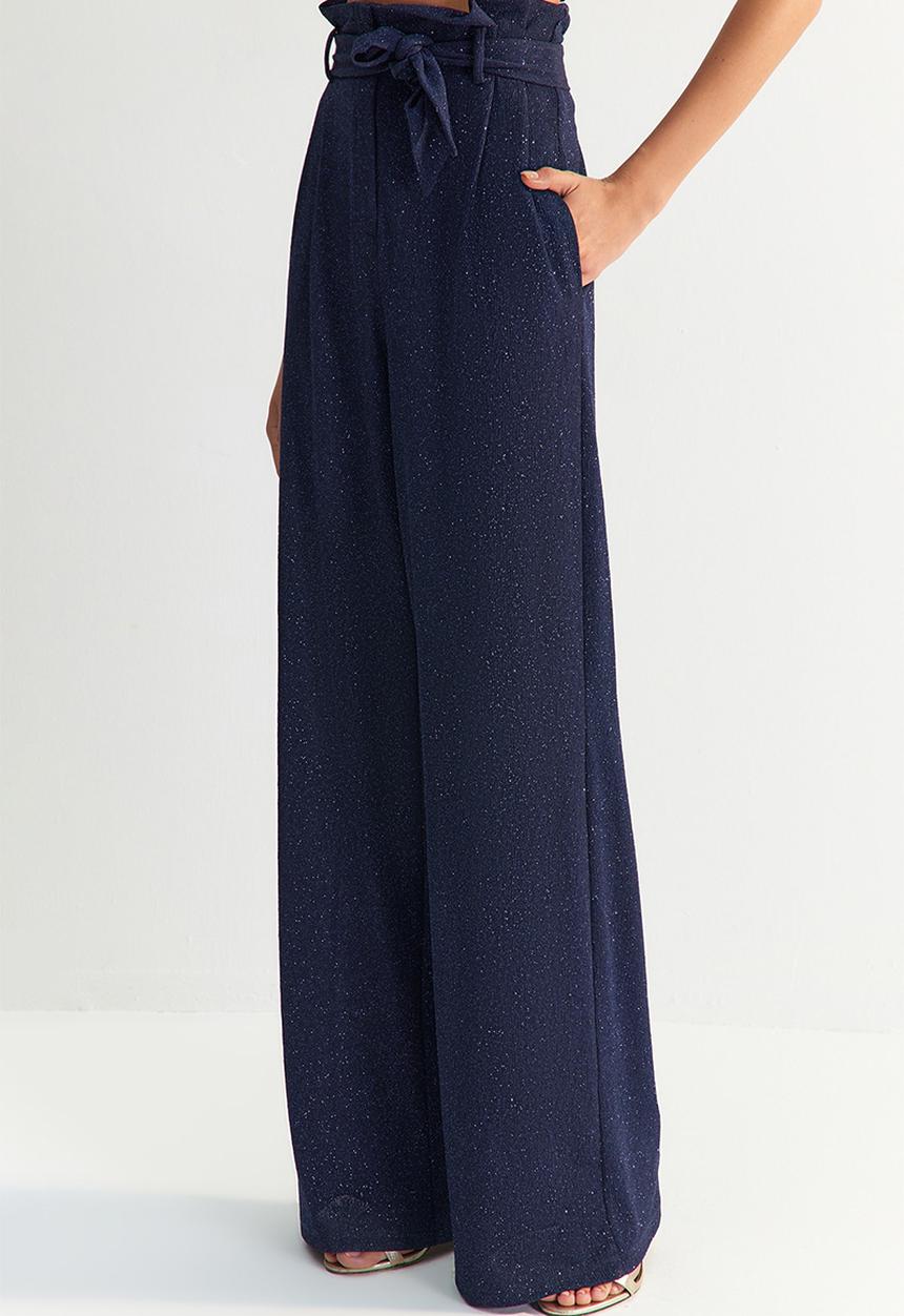 Trendyol - X zeynep tosun belted glittery knitted pants - navy blue 