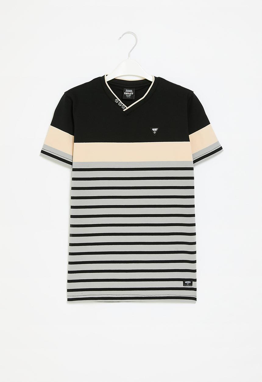 SOVIET - Boys v-neck y/dye stripe - black