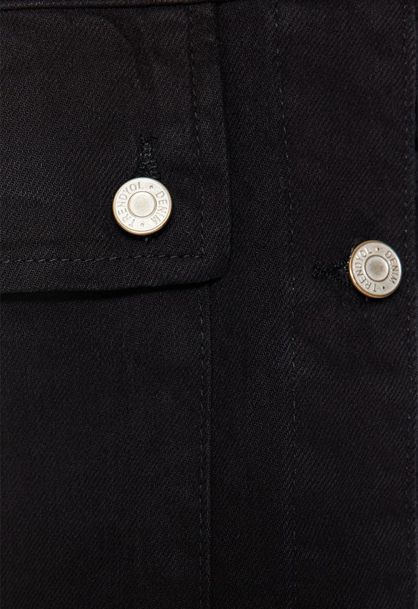 Trendyol - Shirt collar pocket detailed denim vest jacket - black