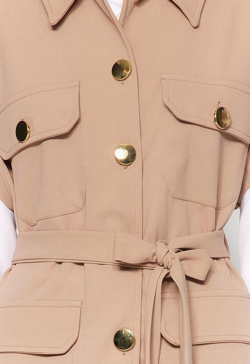 Trendyol - Buttoned vest-pants knitted top and bottom set - mink gold