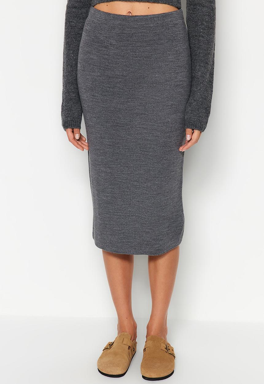 Trendyol - Midi pencil knitwear skirt - anthracite