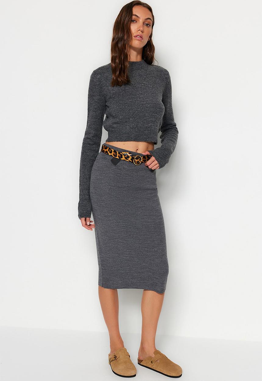 Trendyol - Midi pencil knitwear skirt - anthracite