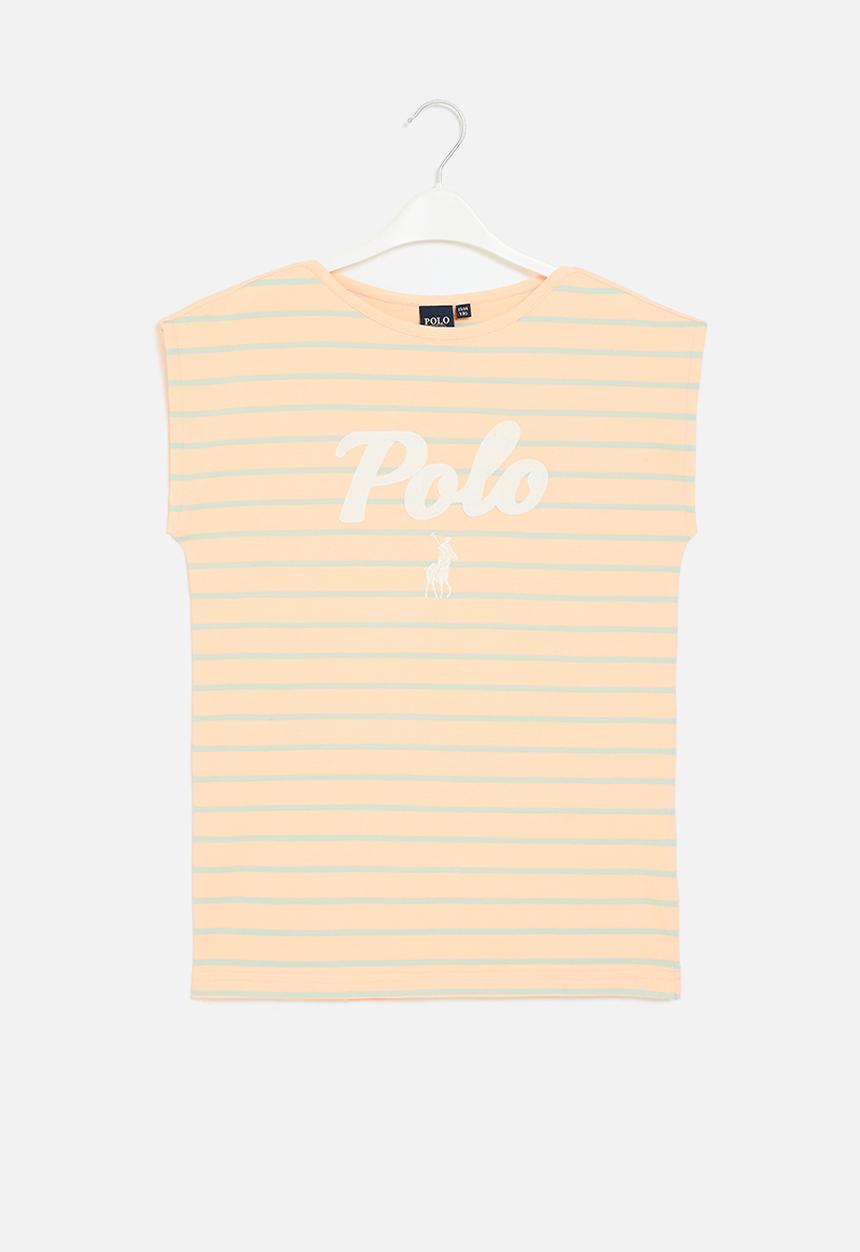 POLO - Girls jade striped tee - pale peach
