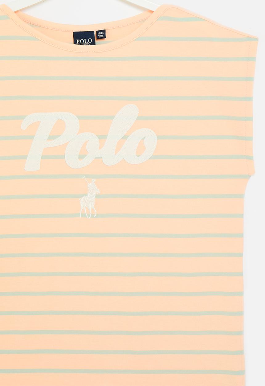 POLO - Girls jade striped tee - pale peach
