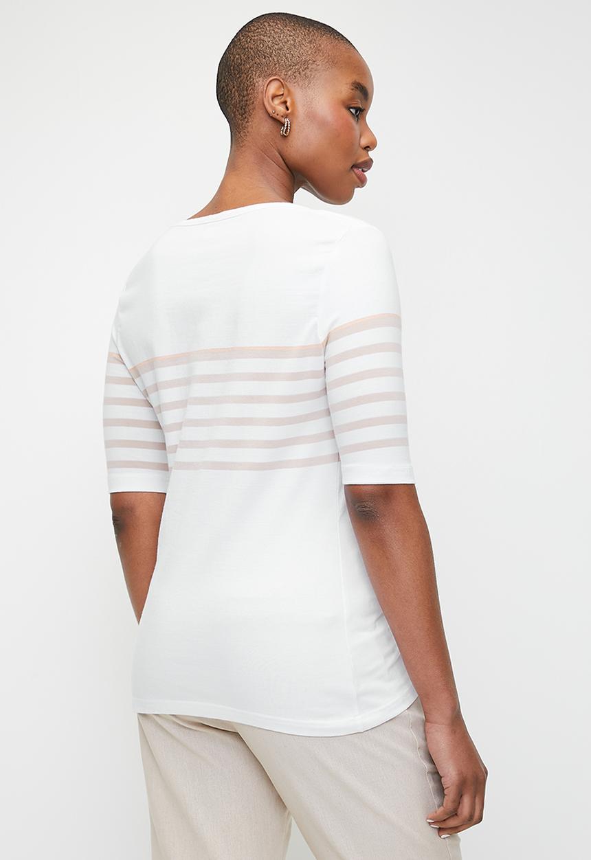 POLO - Wmn Ava Stripe Ms T-Shirt - Stone