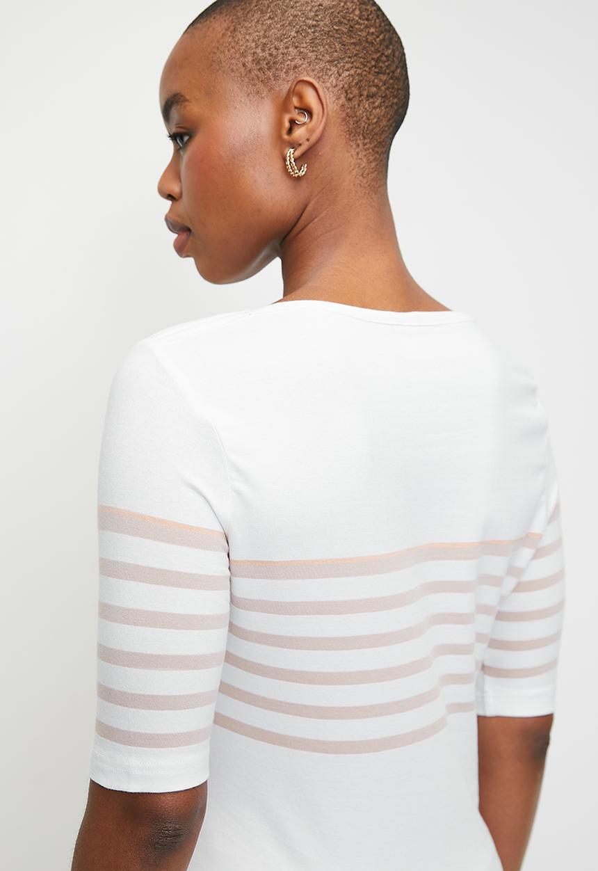 POLO - Wmn Ava Stripe Ms T-Shirt - Stone