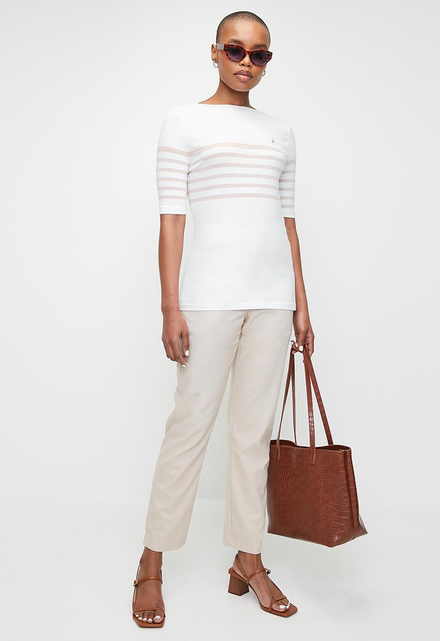 POLO - Wmn Ava Stripe Ms T-Shirt - Stone