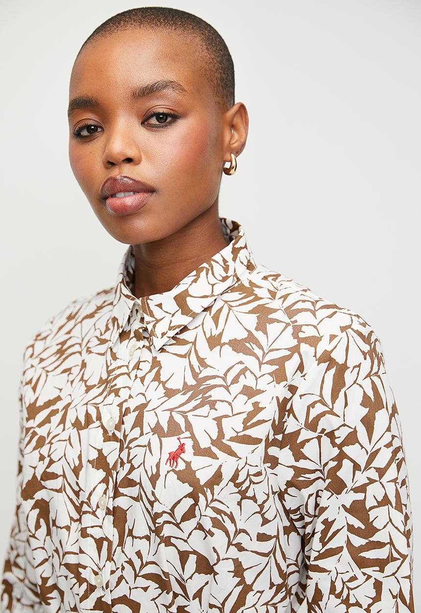 POLO - Wmn Sarah Long Sleeve Printed Dress - Camel