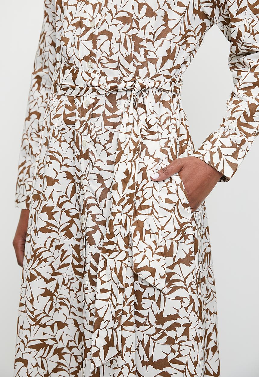POLO - Wmn Sarah Long Sleeve Printed Dress - Camel