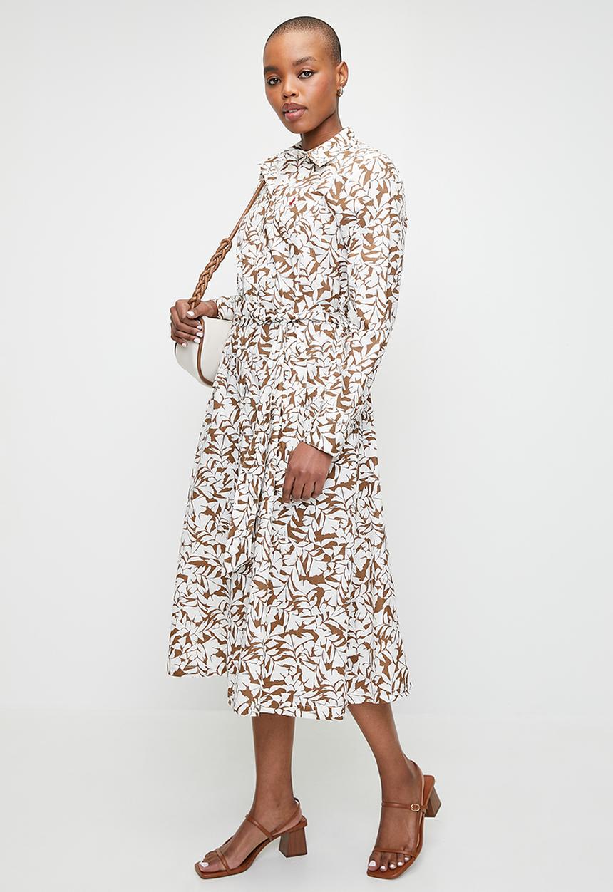 POLO - Wmn Sarah Long Sleeve Printed Dress - Camel