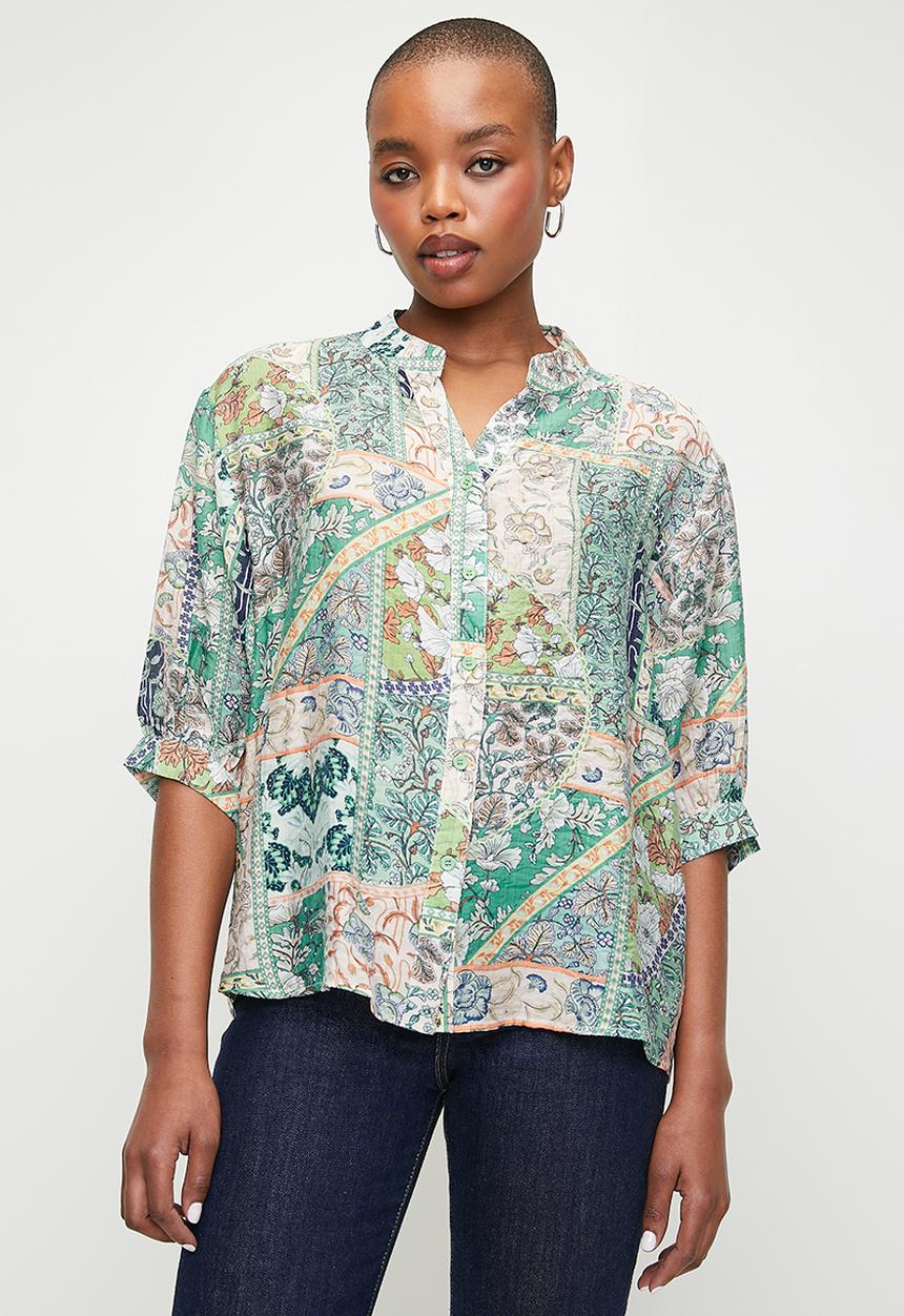 Stella Morgan - Ditsy Printed 3/4 Sleeve Shirt - Multi Green
