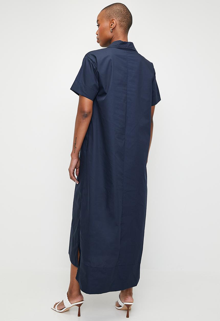 edit - A-Line Shirt Dress with Stepped hem - Ink