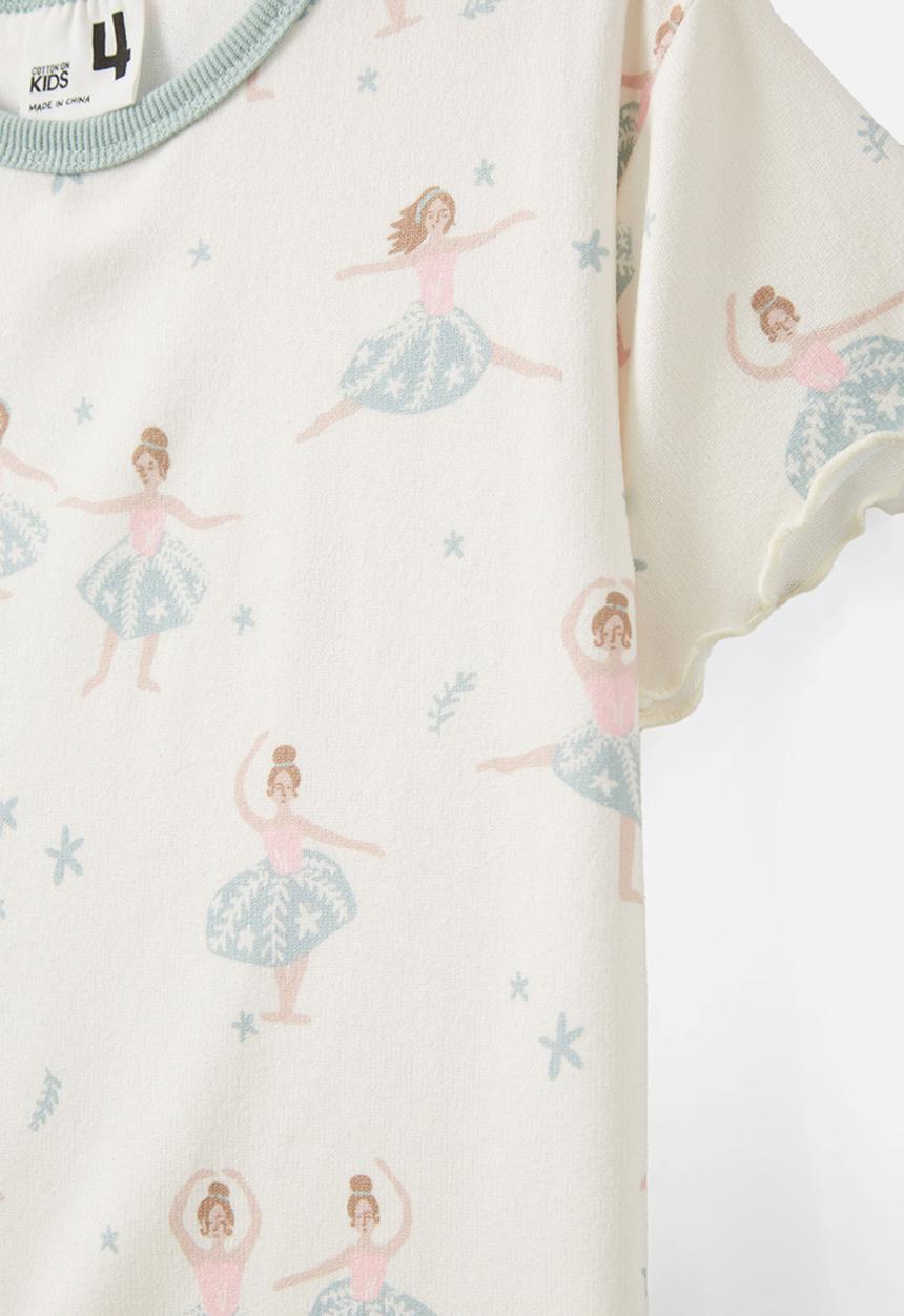 Cotton On - Dani short sleeve pyjama set - dark vanilla/ballet dancers