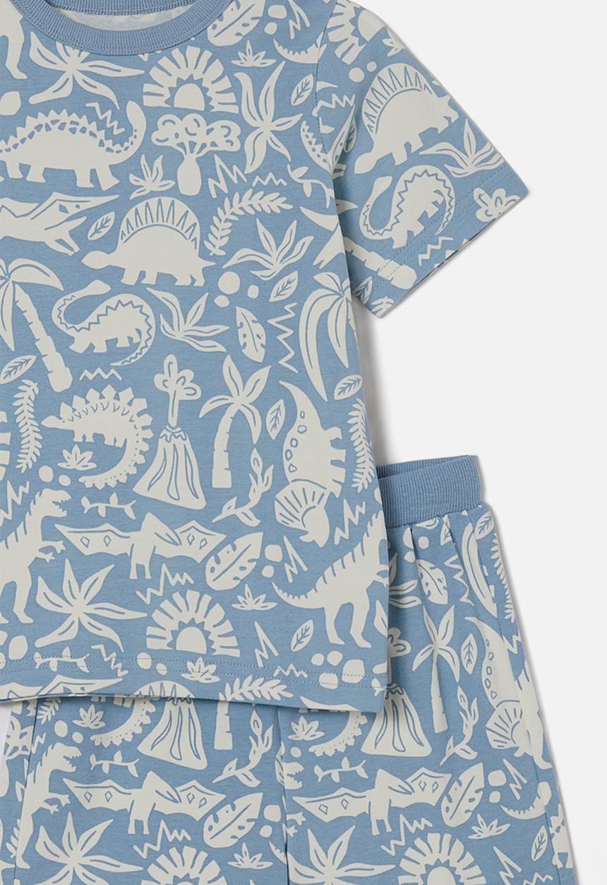 Cotton On - Jordan short sleeve pyjama set - dusty blue/dino fields
