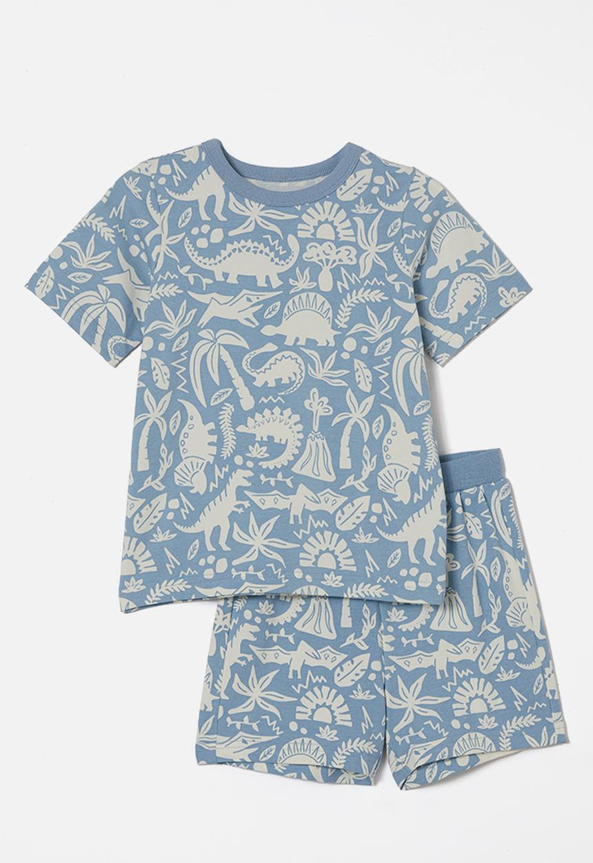 Cotton On - Jordan short sleeve pyjama set - dusty blue/dino fields