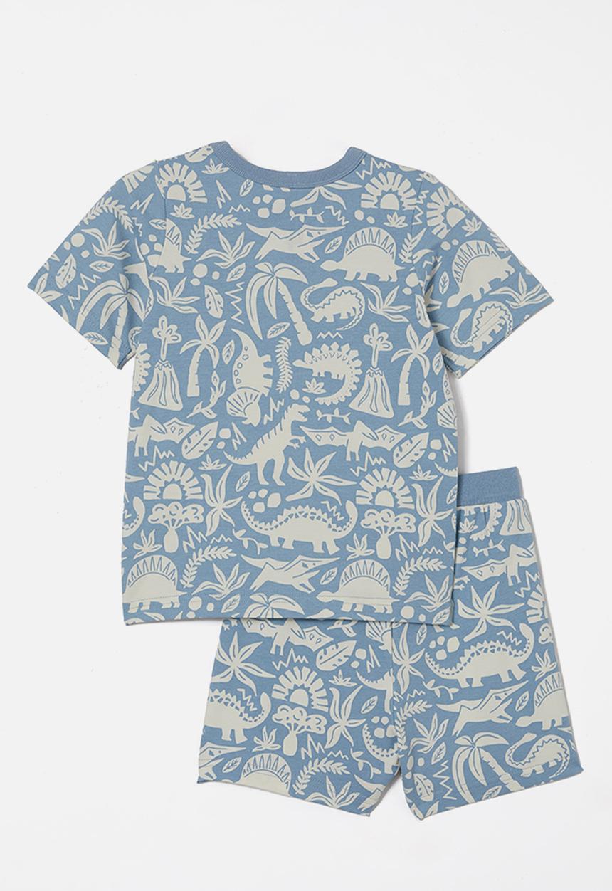 Cotton On - Jordan short sleeve pyjama set - dusty blue/dino fields