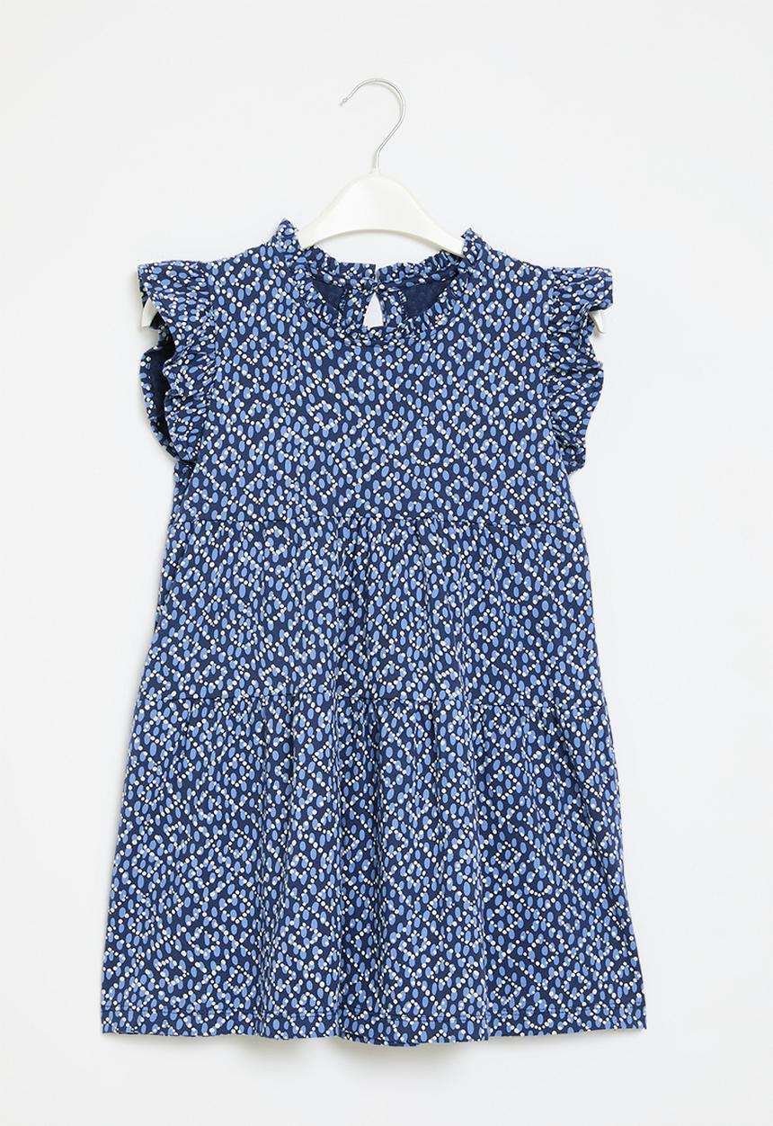 Pop Candy - Tiered frilled sleeve dress - blue & white