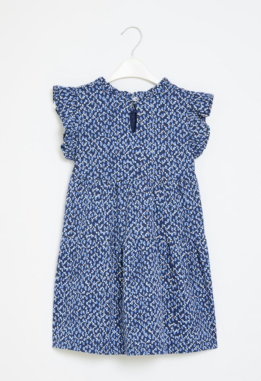 Pop Candy - Tiered frilled sleeve dress - blue & white