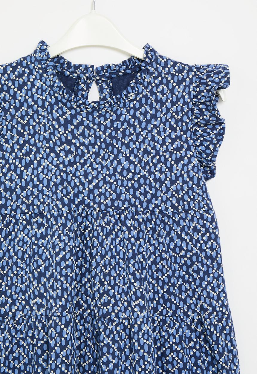 Pop Candy - Tiered frilled sleeve dress - blue & white