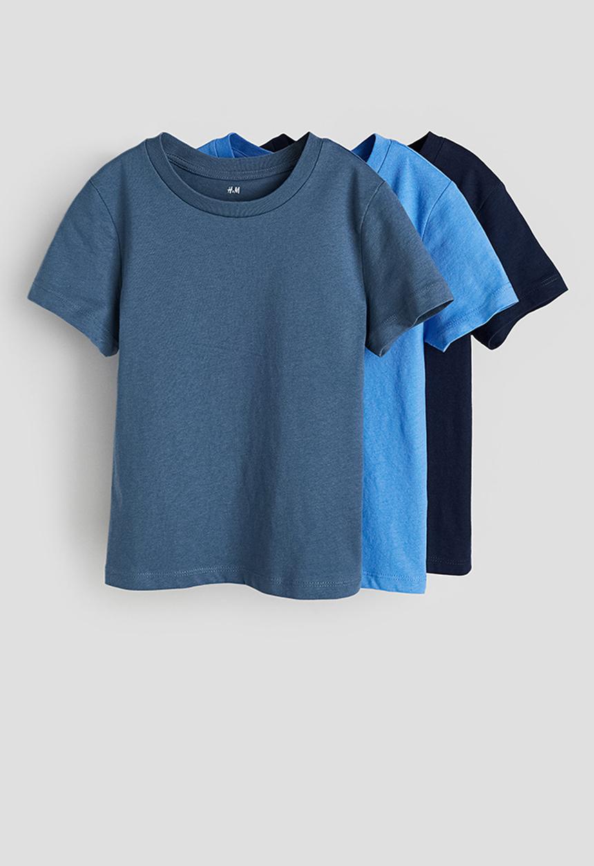 H&M - 3-Pack t-shirts - light blue & navy blue