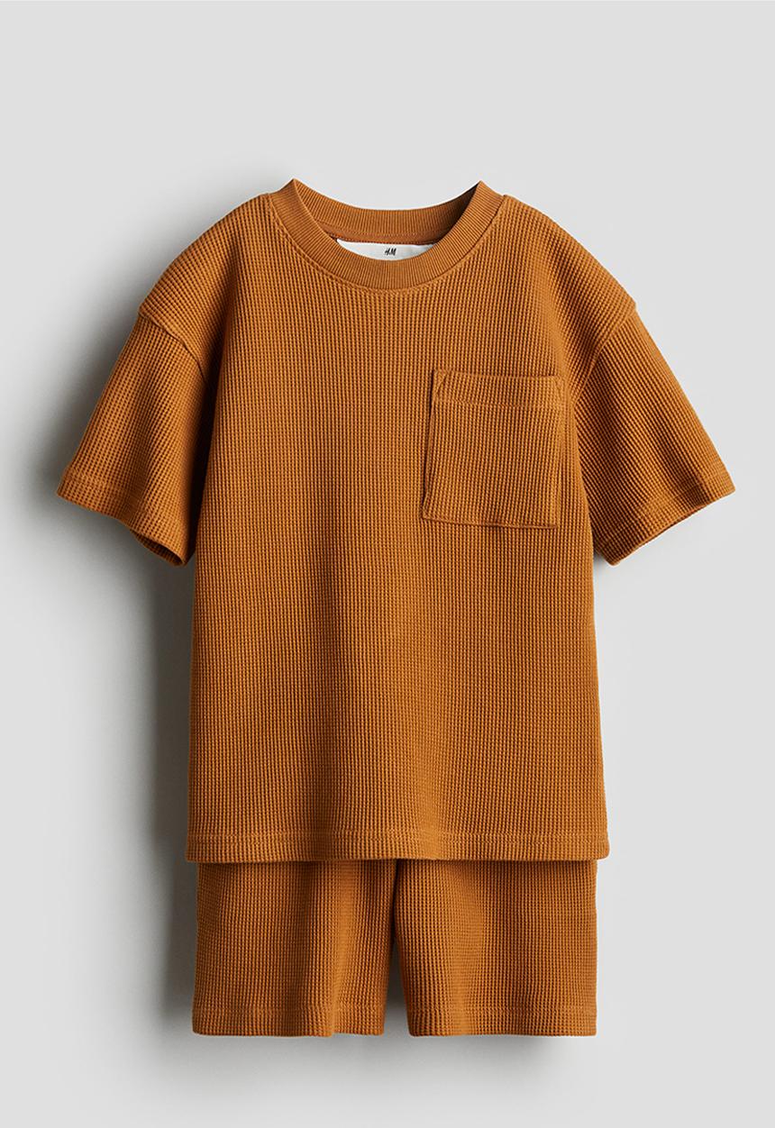 H&M - 2 piece waffled jersey set - brown
