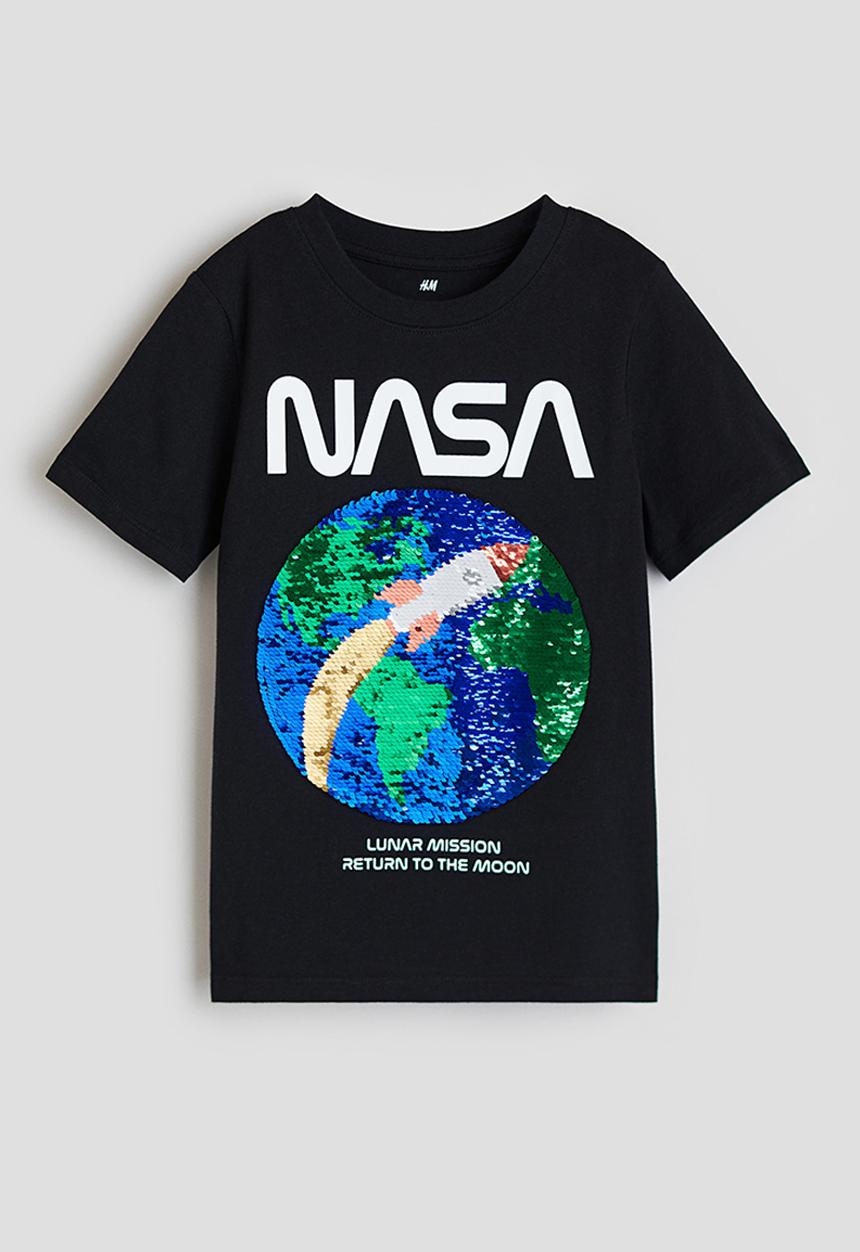 H&M - Reversible-sequin t-shirt - black & nasa