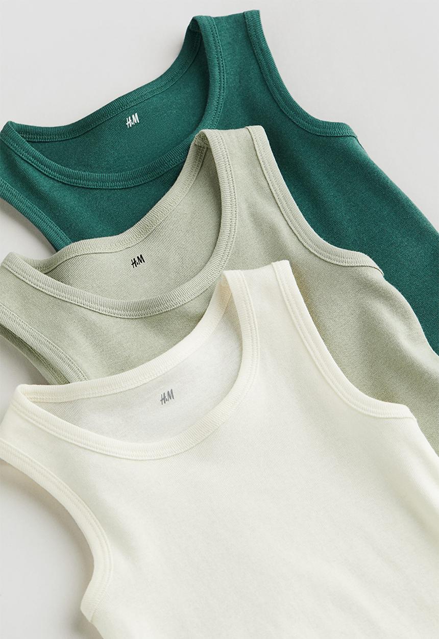 H&M - 3 pack vest tops - green,white