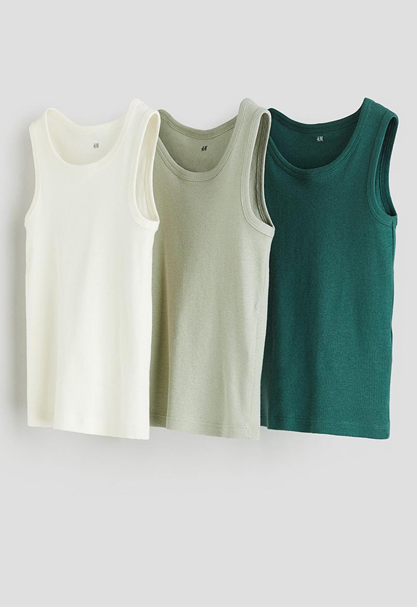 H&M - 3 pack vest tops - green,white
