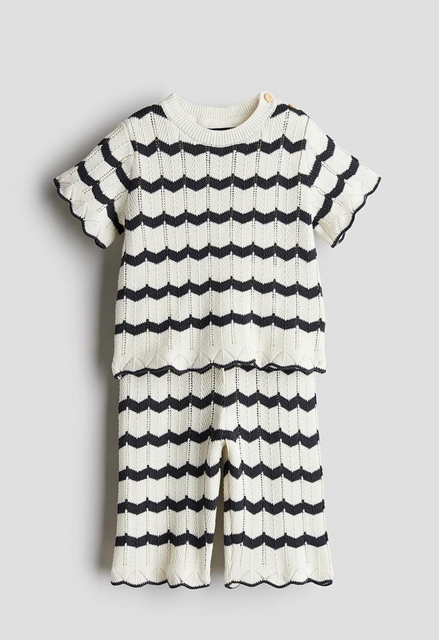 H&M - 2-Piece pointelle-knit set - white & striped
