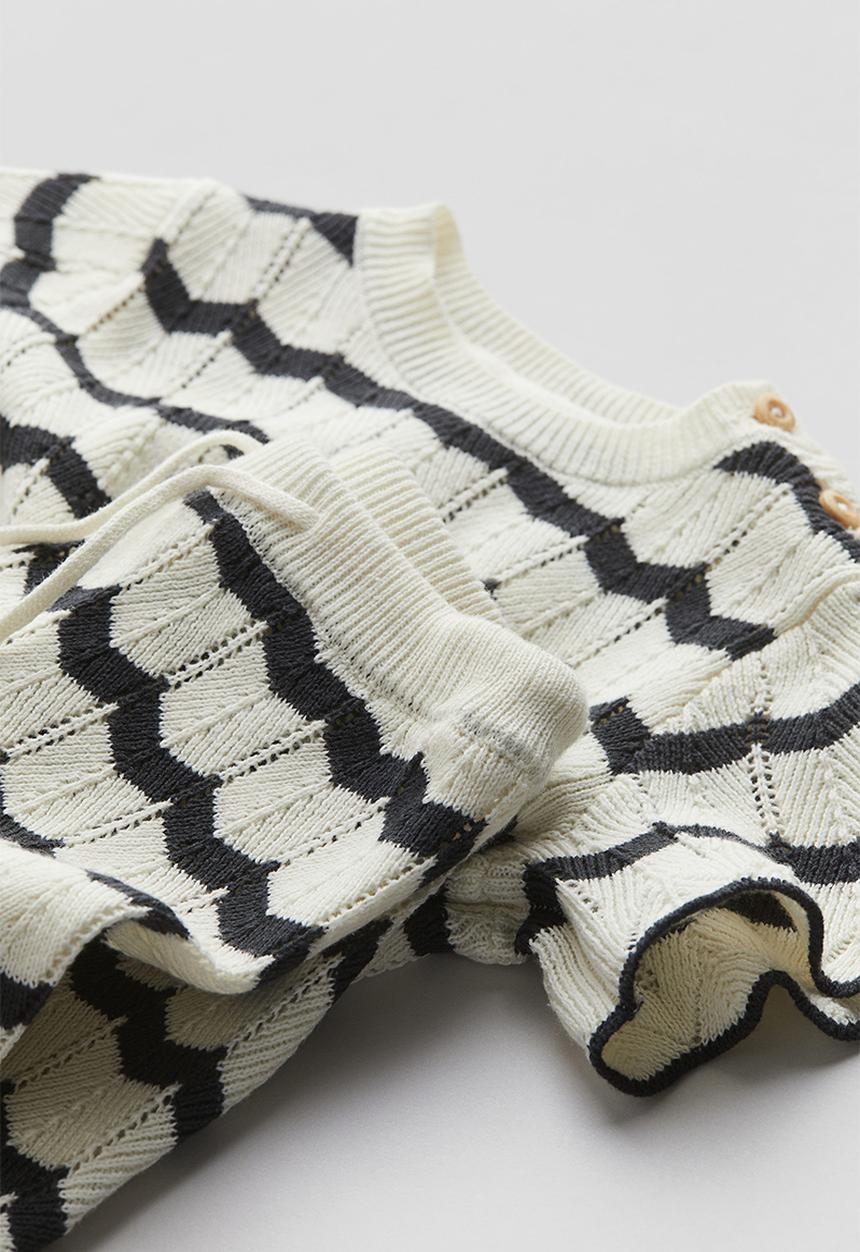 H&M - 2-Piece pointelle-knit set - white & striped