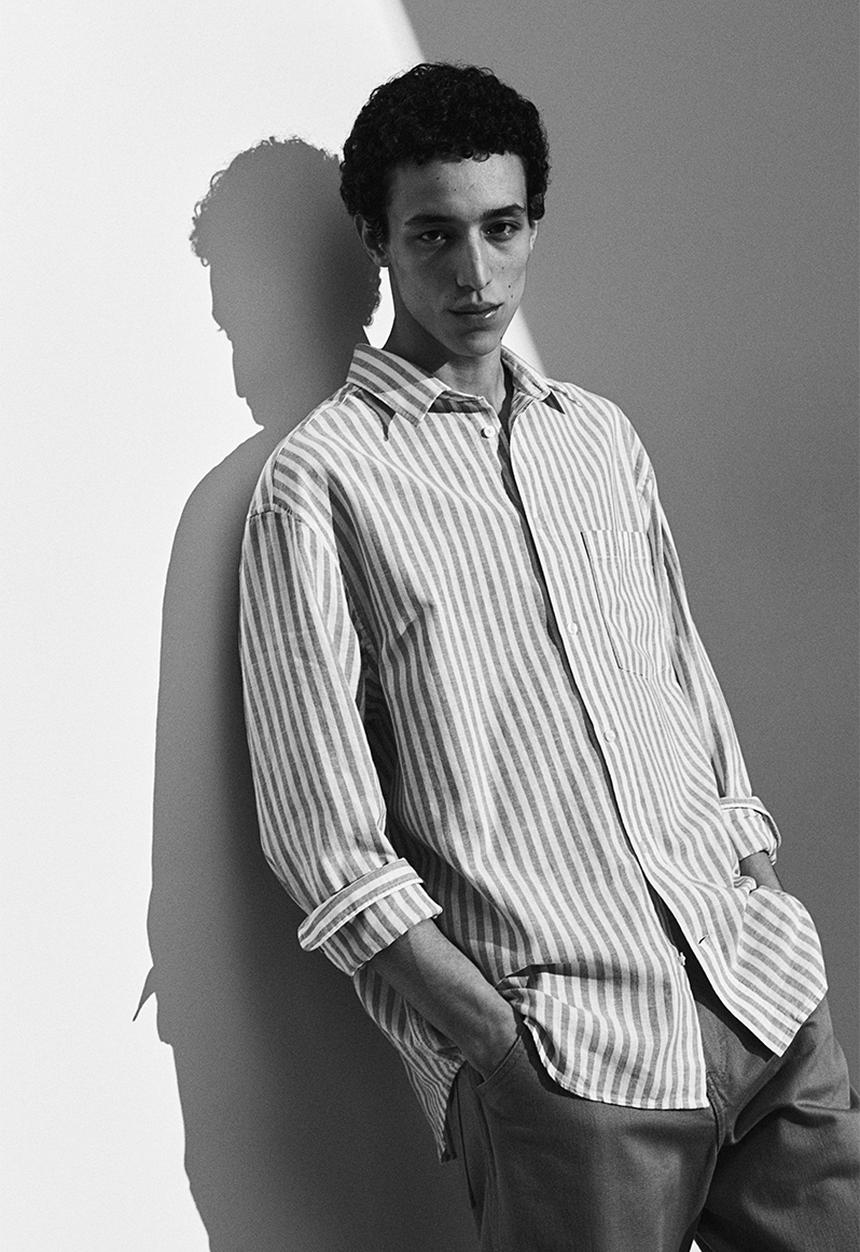 H&M - Relaxed fit linen-blend shirt - khaki green striped