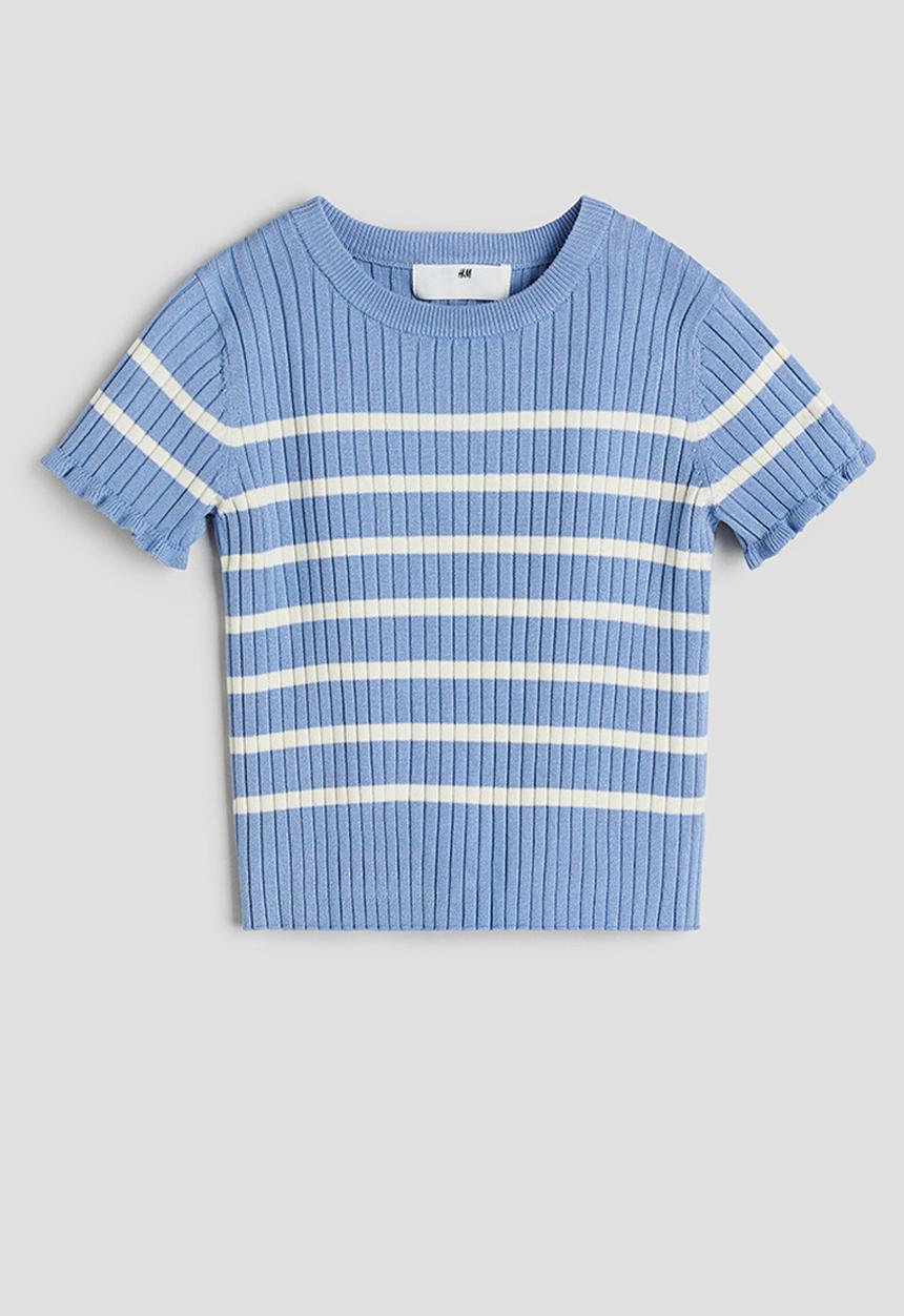 H&M - Rib-knit top - blue & striped