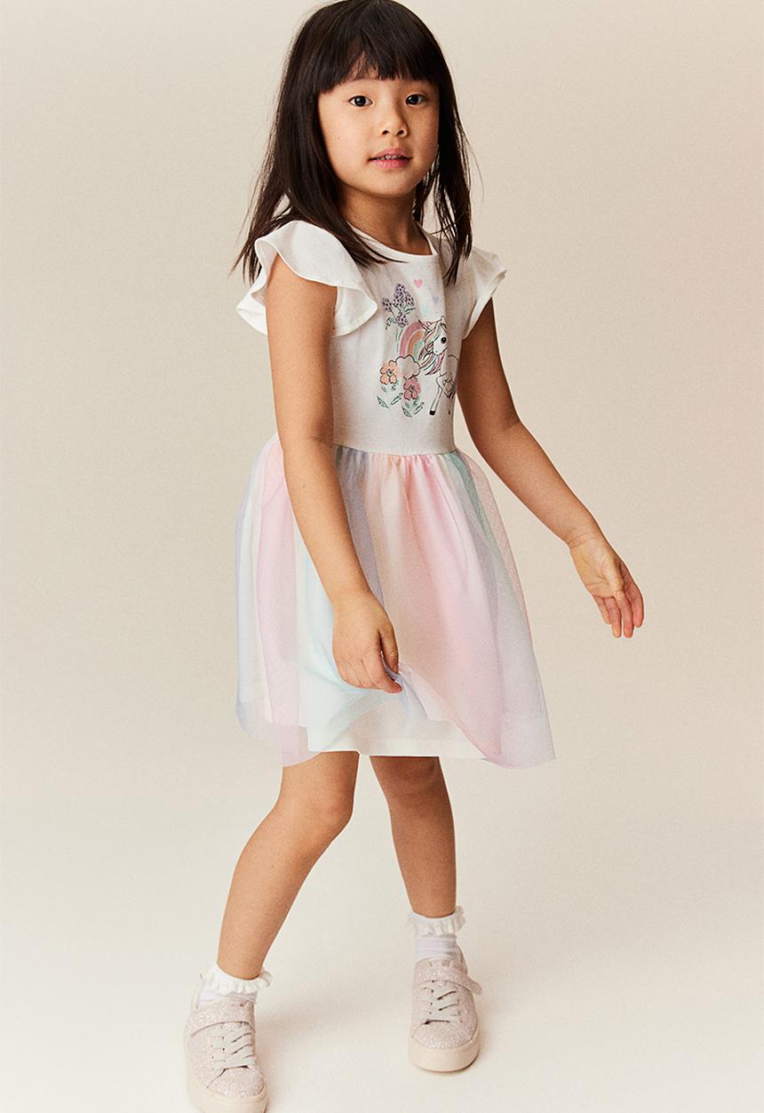 H&M - Tulle-skirt jersey dress - white