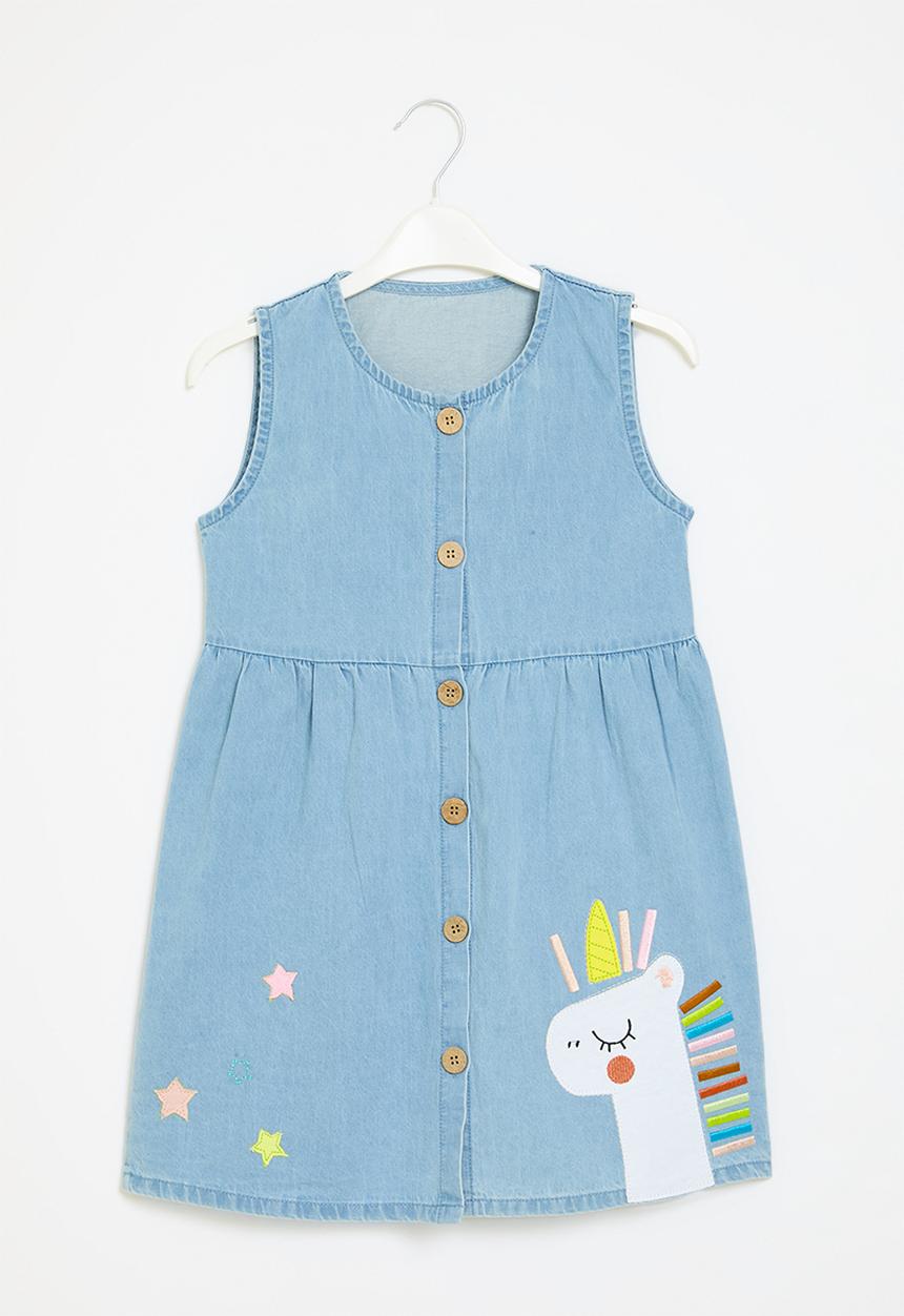 Pop Candy - Applique buttoned down dress - blue