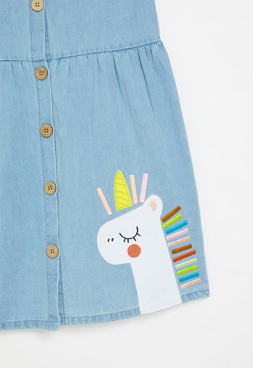 Pop Candy - Applique buttoned down dress - blue